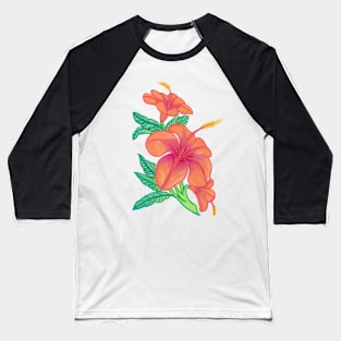 Orange Hibiscus Flowers Baseball T-Shirt